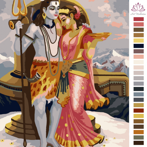 Картина по номерам Шива-Парвати с медитацией "Божественный партнер"